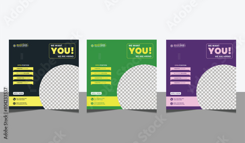 We are hiring job position square banner or social media post. Vacancy banner design finds a job.