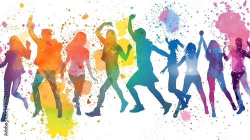 AI generated illustration of a group of people dancing and celebrating with colorful hues