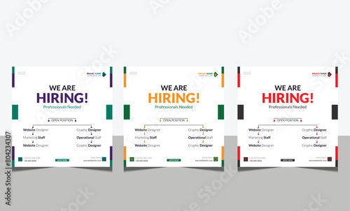 We are Hiring Recruitment advertising template. Recruitment Poster, Job hiring poster, social media, banner, flyer. Digital announcement job vacancies layout