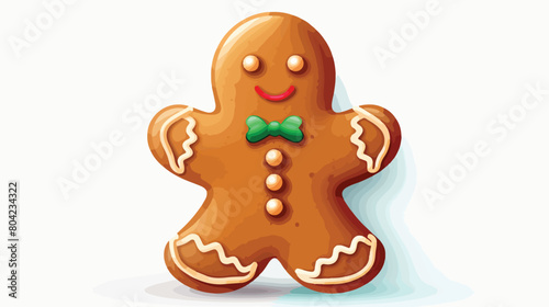 Christmas cookie in shape of gingerman on white bac