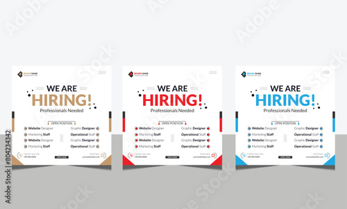 We are Hiring Recruitment advertising template. Recruitment Poster, Job hiring poster, social media, banner, flyer. Digital announcement job vacancies layout