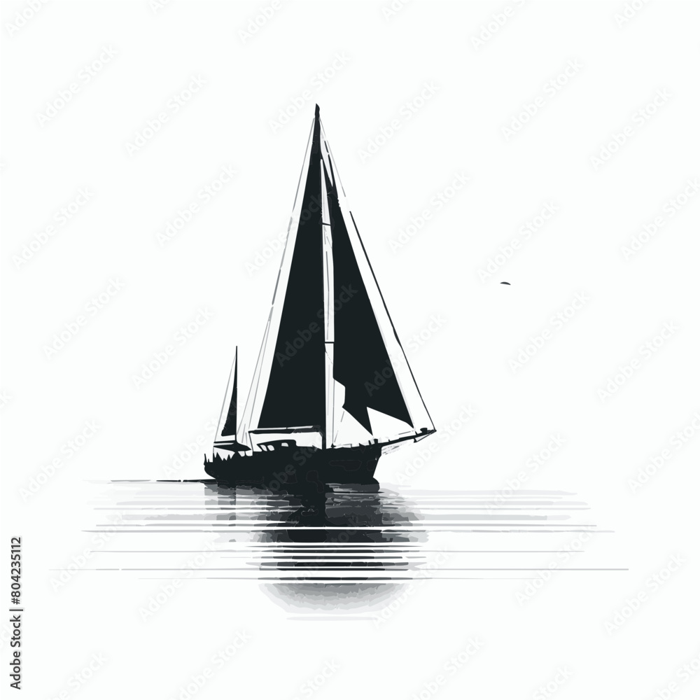 Silhouette of a lone sailboat sailing on a calm sea 