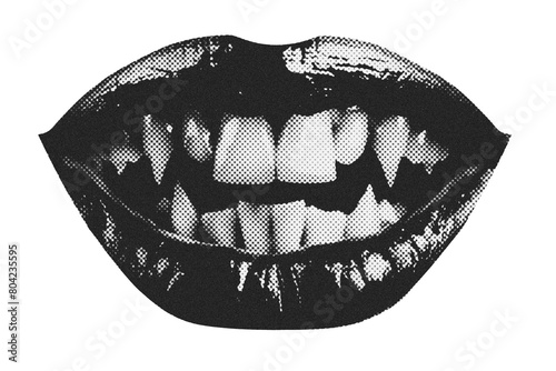 Halloween vampire dracula mouth with sharp teeth. Trendy grunge collage element photo