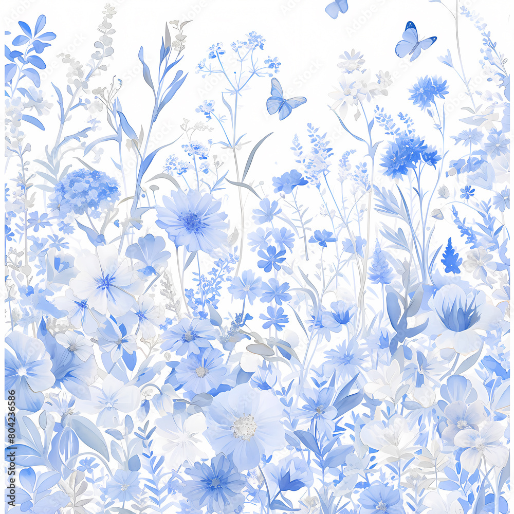 Vibrant Blue Floral Watercolor Pattern with Abstract Design for Craft and Art Projects
