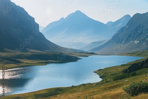 A large body of water surrounded by impressive mountains  showcasing the natural beauty of the landscape