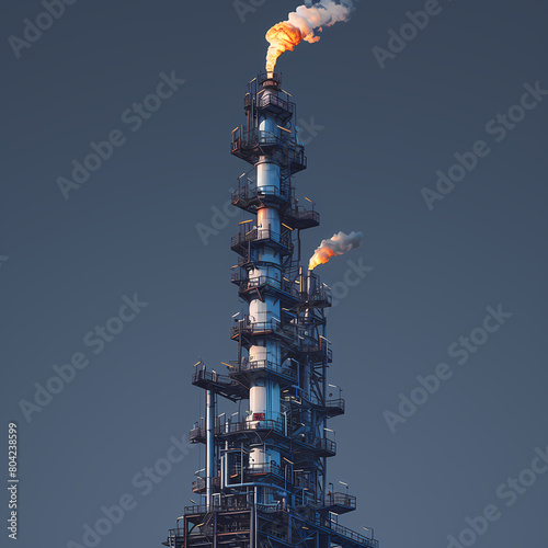 Majestic Industrial Plant with a Smoke-Blowing Gas Flare Tower, Symbolizing Energy and Industry. photo