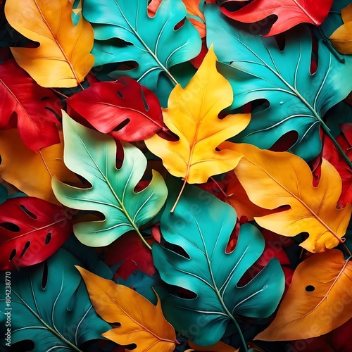 A vibrant colorful leaves put together use as a background