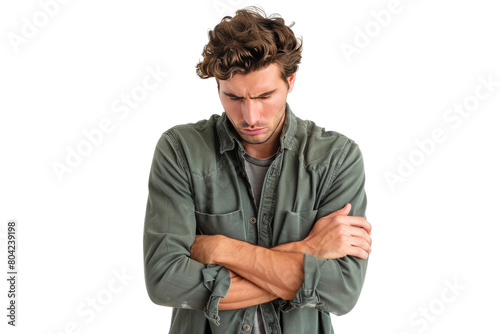 Depressed Man Alone with Head Downcast On Transparent Background.
