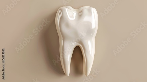 An isolated white tooth mockup on a white background. Modern realistic illustration of human teeth, mouth design element with a clean glossy surface, orthodontia, dental clinics, and stomatology