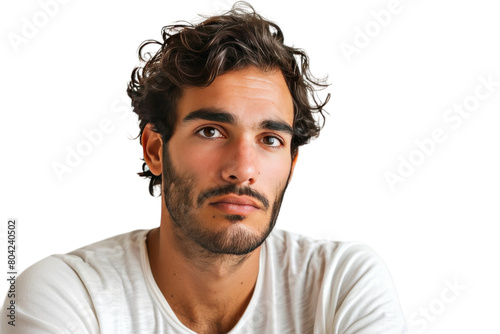 Man Alone with Distant Gaze On Transparent Background.