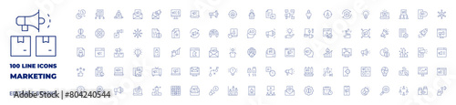 100 icons Marketing collection. Thin line icon. Editable stroke. Marketing icons for web and mobile app.