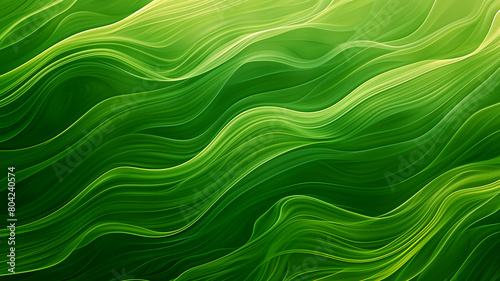 Green nature waves and lines concept background poster. Green photo style realistic illustration. Raster bitmap digital illustration. AI artwork.