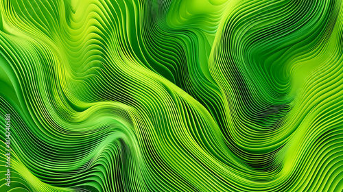 Green nature waves and lines concept background poster. Green photo style realistic illustration. Raster bitmap digital illustration. AI artwork.