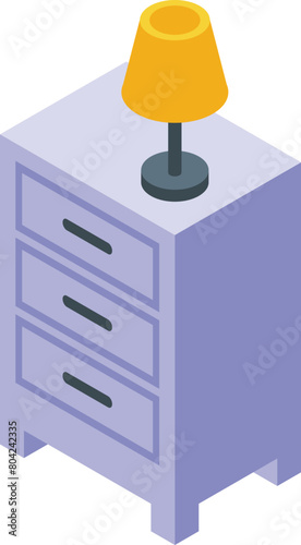 Quadro em tela Bedroom lamp on drawer icon isometric vector
