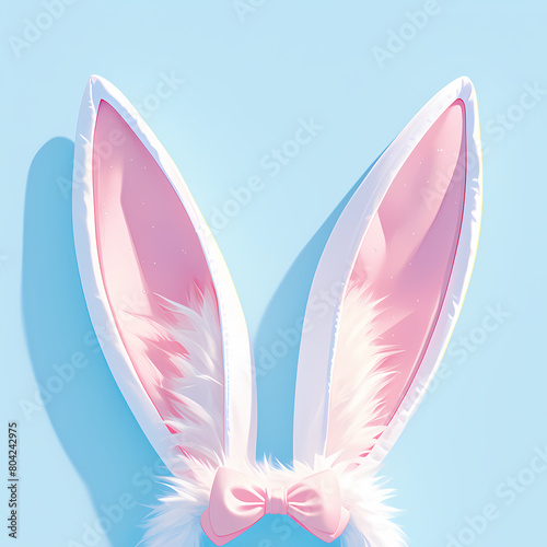 Pink Fuzzy Easter Bunny Ears Set against Soft Pastel Background for Festive Celebration and Joyful Seasonal Marketing Campaigns photo
