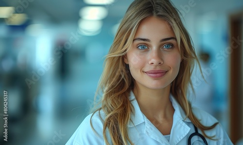A female doctor in a white ...