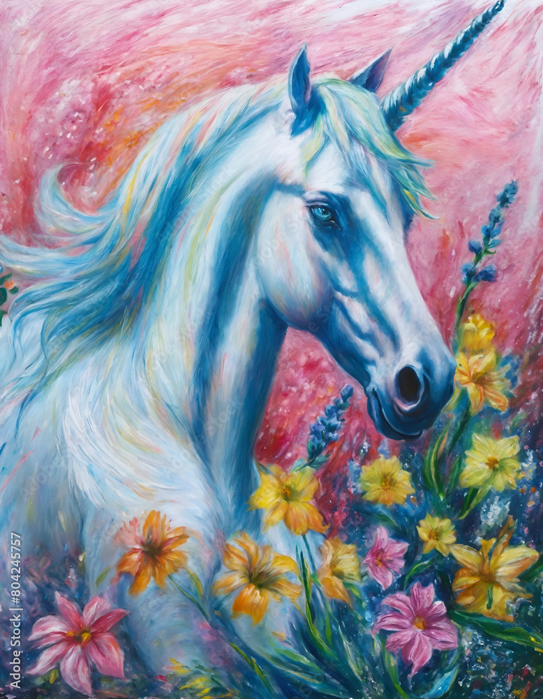 watercolor painting of a horse unicorn