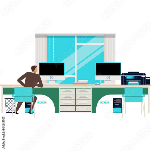 Open space office vector workplace flat icon