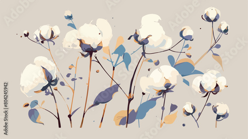 Cotton flowers on grey background 2d flat cartoon v