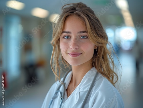 A female doctor in a white ...
