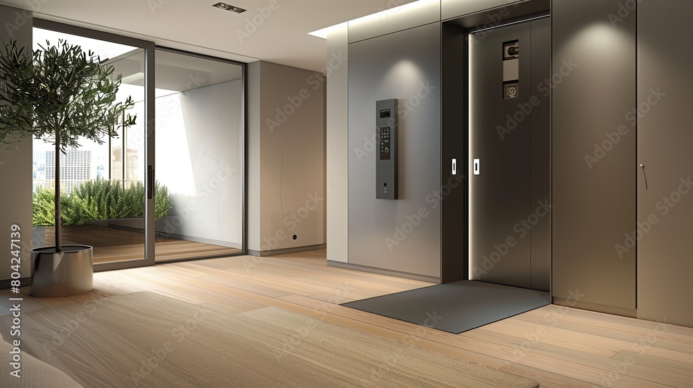 A sleek entrance with a smart lock system and a door that blends seamlessly into the wall A sleek entrance with a smart lock system and a door that blends seamlessly into the wall