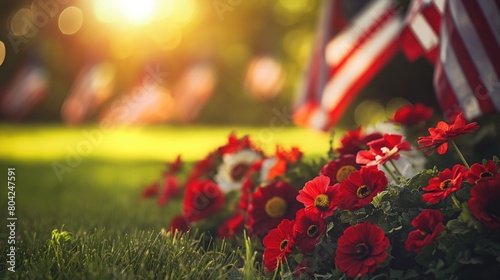 Poppies or Maquis background on commemoration memorial Day of remembrance photo