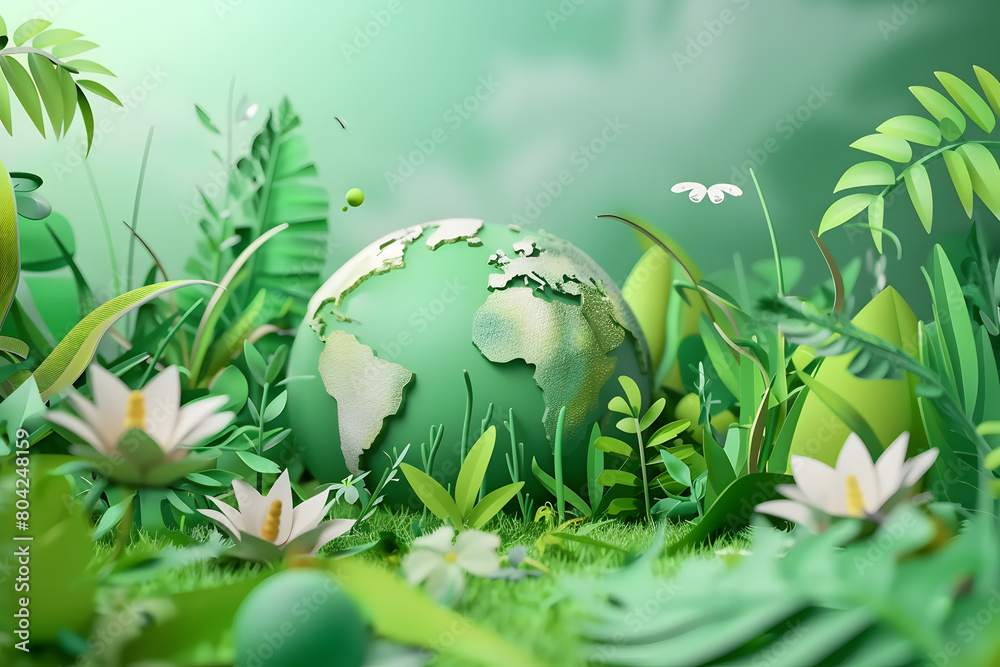 World Environment Day, A world surrounded by lush trees and forests, There's a clear sky It shows the abundance and clean air if everyone helps take care of and preserve the world World Environment Day, A world surrounded by lush trees and forests, There's a clear sky It shows the abundance and clean air if everyone helps take care of and preserve the world