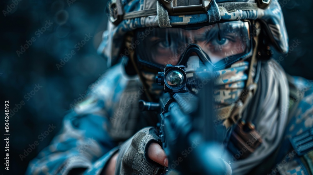 Soldier with goggles and mask hiding his face Soldier with goggles and mask hiding his face