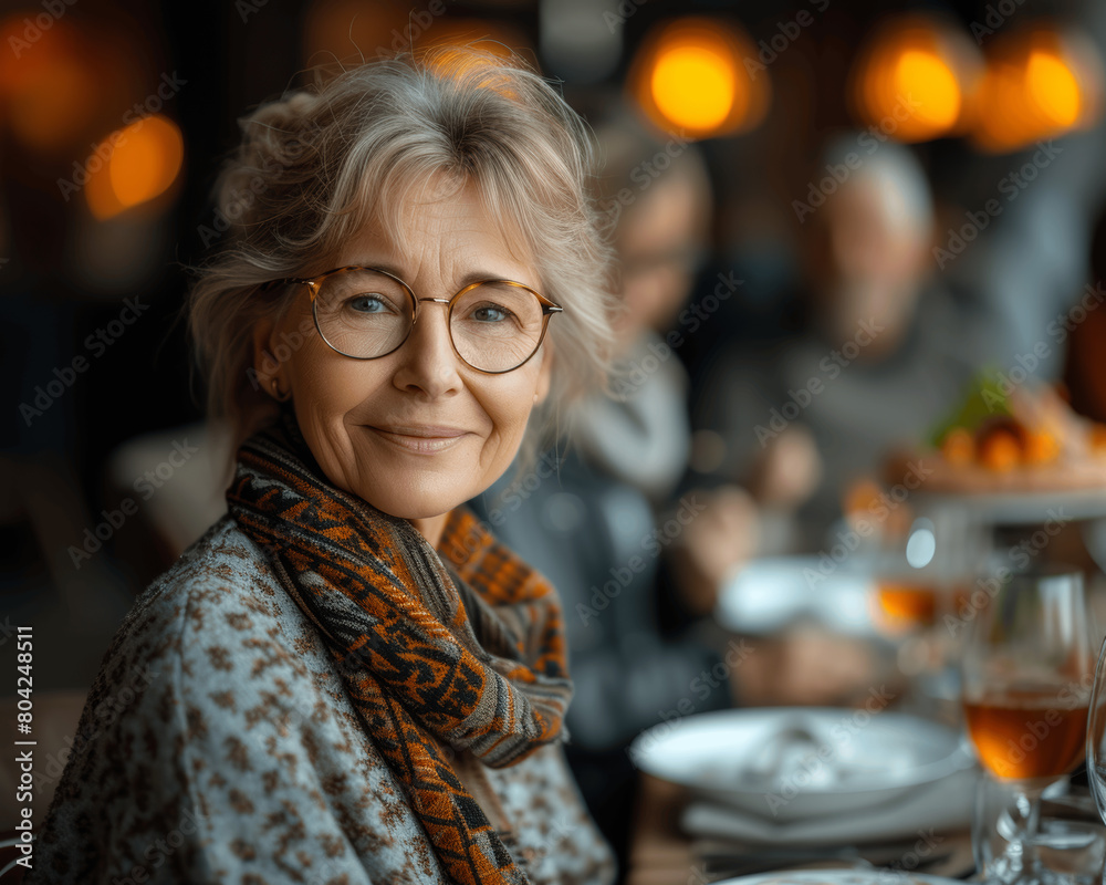 Elderly Couple Enjoying Festive Home Dinner with Family Gathering in the Background Elderly Couple Enjoying Festive Home Dinner with Family Gathering in the Background