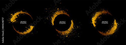 Grainy texture effect set. Rough shape decoration. Abstract frames with golden circles style. Brown colors isolated on black background. Graphic design with elegant concept for art, poster, flyer, etc