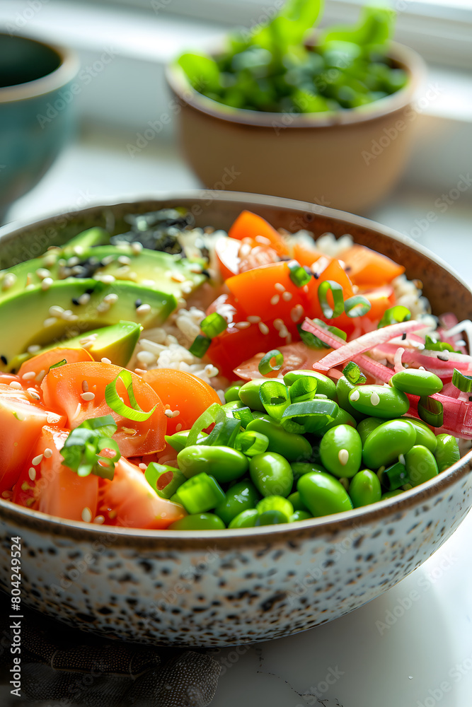 vegetarian bowl, vegetables, cereals, legumes, avocado, beans, beets, pumpkin