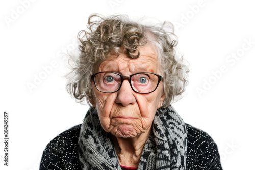 Aging Woman with Downturned Lips On Transparent Background.