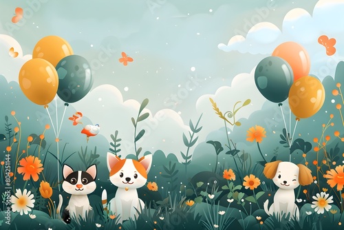 Fondo de pantalla de feliz cumpleaños con lindos perros. Feliz cumple. Felicidades en tu cumpleaños.