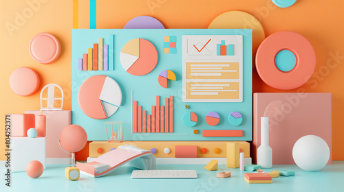 illustration of a set of objects chart and graph colorful elements © PixxStudio