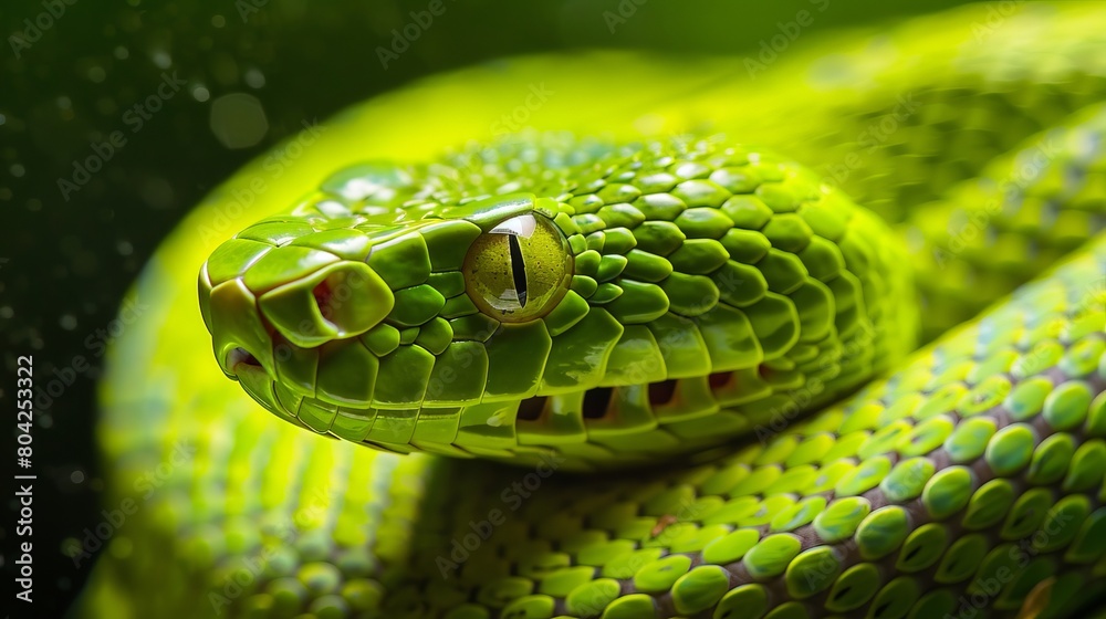 green snake close up.