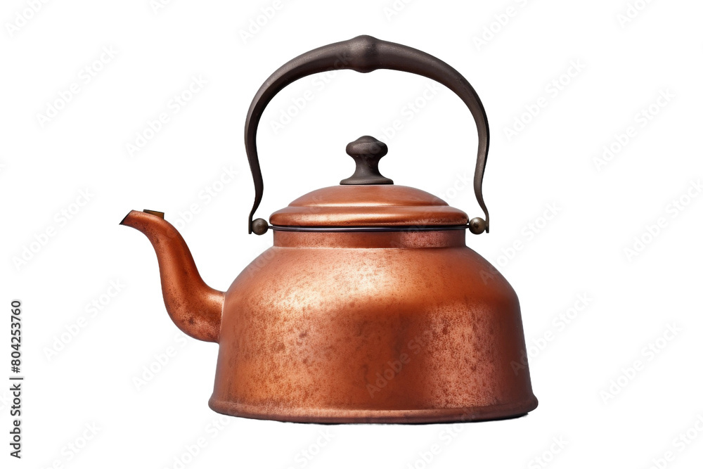 The Rustic Charm of the Copper Tea Kettle. On a White or Clear Surface PNG Transparent Background.