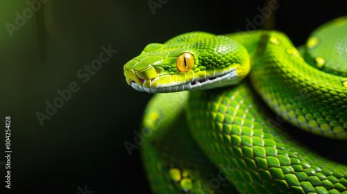 green snake close up.