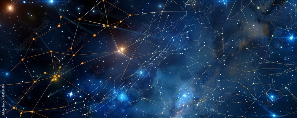 Stunning digital illustration of connected star maps and constellations in a deep blue celestial space Stunning digital illustration of connected star maps and constellations in a deep blue celestial space
