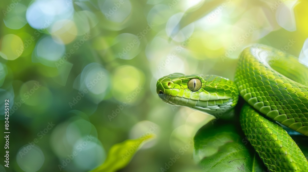 Obraz premium green snake close up.