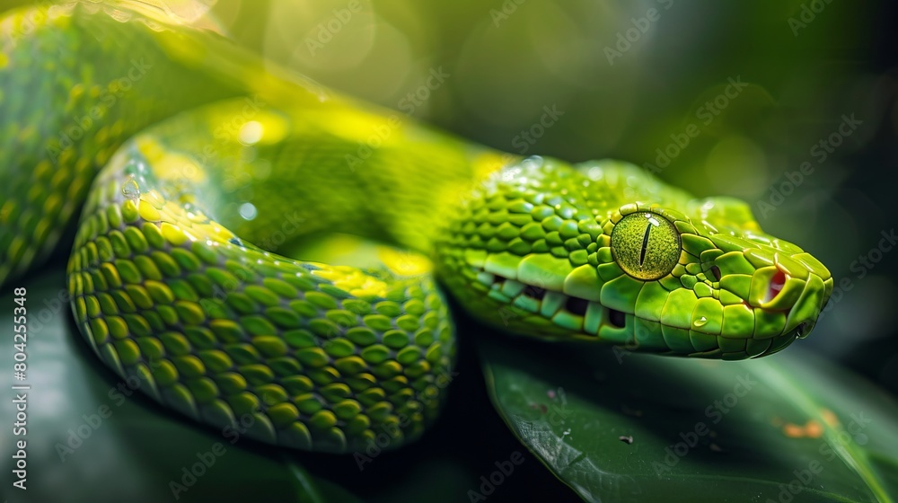 Fototapeta premium green snake close up.