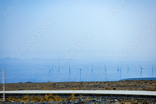 Baiyin City, Gansu Province - Wind turbines and Gobi Desert photo