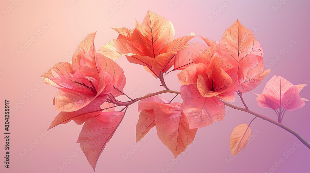 Digital illustration of a branch with vibrant autumn leaves in shades of pink and orange against a soft background.