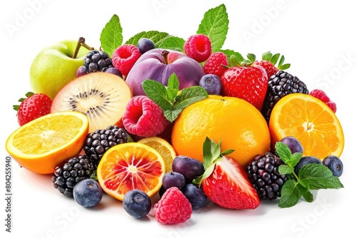 Mixed fruit isolated on white backdrop with mixed fruit isolated on white background. Generative Ai