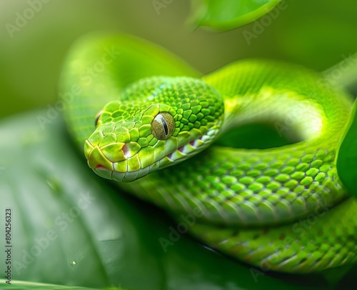 green snake close up.