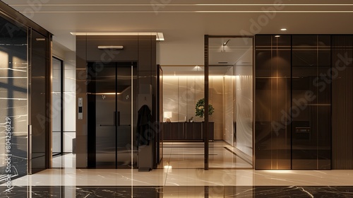 A sleek luxury home entrance with a smart climate control vestibule and a coat check
