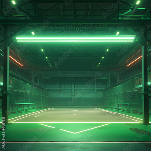 Illuminated Sports Arena in 3D: Neon-Lit Baseball Diamond Ready for Game Day