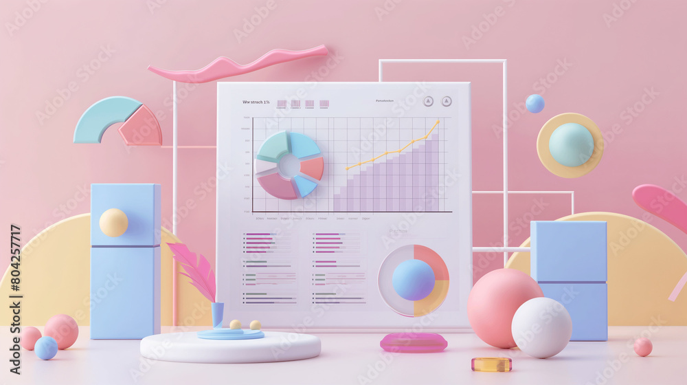 3d render colorful graph elements pink background, PPT page design, multiple content plates, chart data comparison, retro futuristic style, minimalism, minimalist color matching, 3D elements 3d render colorful graph elements pink background, PPT page design, multiple content plates, chart data comparison, retro futuristic style, minimalism, minimalist color matching, 3D elements
