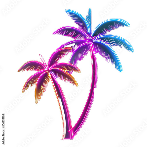 Neon sign palm trees vibrant tropical illumination isolated on white or transparent background