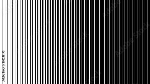 Line Halftone Gradient Effect Pattern. Vertical Straight Lines Background. Black and White Abstract Texture with Parallel Stripes Thick to Thin. Vector Illustration.