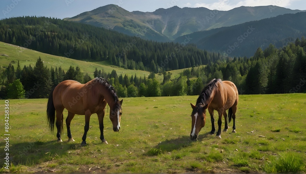 Horses on mountains meadow